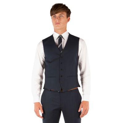 Red Herring Navy plain weave 5 button slim fit suit waistcoat